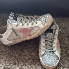 Euc. Glitter Is Intact. Some Wear To The Bottom Sole Of One Sneaker But Was Fixed By A Cobbler Recently. Please Look At All Pics There Is Lots Of Wear Left. All Sales Are Final! Questions? Leave A Comment Below Shoes Golden Goose, Goose Shoes, Golden Goose Shoes, Walk This Way, Star Sneakers, Super Star, Golden Goose, Cobbler, Womens Shoes Sneakers