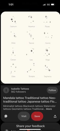 an iphone screen with the words and symbols on it, including stars in the sky