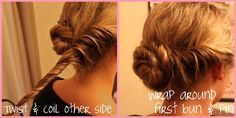 Twisty bun updo.. Tutorial Chignon, Twisted Hair, Hair Bun Tutorial, Hair Cute, Low Bun, Bun Hair, Good Hair Day, Wet Hair