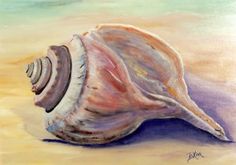 a painting of a seashell on the beach