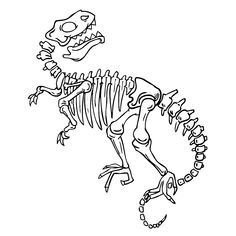 a black and white drawing of a dinosaur skeleton