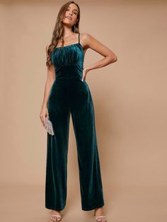 Stylish Gown, Velvet Cami, Rompers For Women, Cami Jumpsuit, Velvet Jumpsuit, Jumpsuit Elegant, Eve Outfit, New Years Eve Outfits, Jumpsuit Party