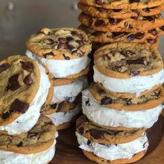 several cookies and ice cream sandwiches stacked on top of each other