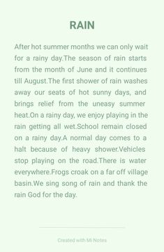 the text is written in green and white, with an image of rain on it