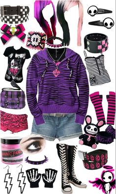 Sence Kid Outfits, Basic Scene Outfits, Purple Scene Outfits, Sence Kid Emo, Scene Kids 2000s, Purple Scenecore, Sence Style, 2000s Scene Aesthetic