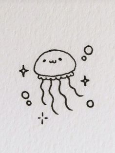 a drawing of a jellyfish with bubbles and stars on it's back side