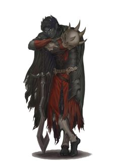 a drawing of a demon hugging another demon with his arm wrapped around it's neck