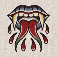 a drawing of a mouth with blood dripping from it