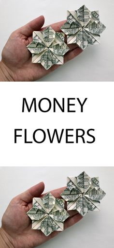 money flowers made out of dollar bills in the palm of someone's hand