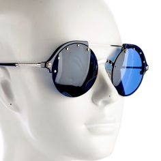 Description Versace Round Sunglasses Blue & Silver Acetate Rimless Tinted Lenses Includes Case Details: Color: Blue Item#: Ves148867 Stock #70 Condition: Good. Moderate Scratches At Lenses; Versace Blue, Unique Sunglasses, Versace Accessories, Tinted Sunglasses, Colored Sunglasses, Blue And Silver, Sunglasses Accessories, Round Sunglasses, Versace