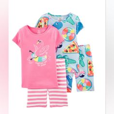 Carter's Girls 4 Piece Flamingo Pajama Set. Size 10 / 10a. New With Tags In Online Packaging. 100% Snug Fit. 2 Short Sleeve Shirts. 2 Shorts. Interchangeable Pieces. Multi Colored. Flamingo On Pool Floatie. Alligator Pizza Flamingo Whale. Your Items Will Be Packaged With Care For The Shipping Process. Pink Sleepwear For Summer Playtime, Cute Multicolor Pajama Party Sets, Playful Pink Loungewear Sets, Fun Summer Bedtime Sets, Playful Tops For Pajama Party, Pink Playful Sleepwear Sets, Playful Multicolor Loungewear Sets, Fun Spring Sleepwear, Cute Multicolor Sleepover Sets