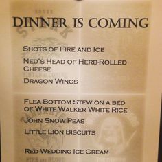 the menu for dinner is coming