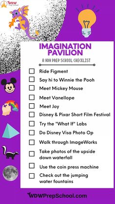 the disney world vacation checklist is shown in purple and has an image of mickey mouse