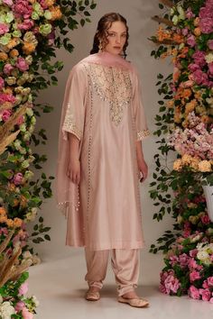 Buy Grey Chanderi Embroidered Sequin Mandarin Collar Butterfly Kurta With Pant For Women by Joy Mitra Online at Aza Fashions in US Sheer Dupatta, Gala Design, Salwar Pattern, November Wedding, A Line Kurta, Kurta With Pants, Fashion App, Indian Designer Wear, Indian Design