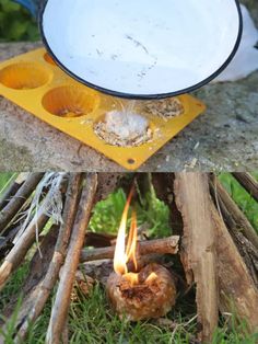 an outdoor stove with some food in it