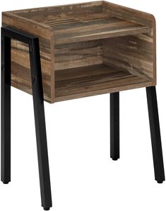 a small wooden table with black legs