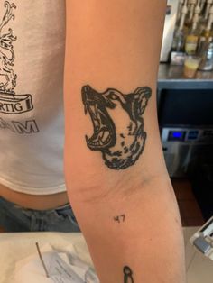 a person with a tattoo on their arm and the other arm has a cat's head