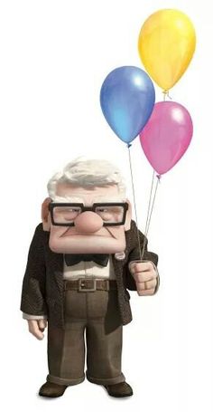 an old man holding balloons with the words happy birthday