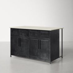 a black cabinet with two doors and three drawers