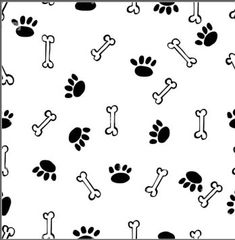 a black and white pattern with dogs paws and bone prints on it's side