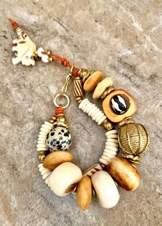 Tribal Boho Bracelet African Ethnic Bone, Dalmatian Jasper and Brass Beads African Beaded Bracelets, Wooden Bead Jewelry, Bohemian Chic Jewelry, African Brass Beads, Nature Vibes, Dalmatian Jasper, Boho Chic Jewelry, Summer Bracelets, Unusual Jewelry