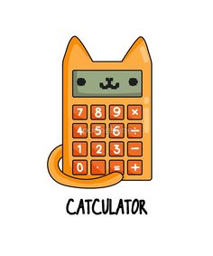 an orange calculator with the word cat on it's face, in front of a white background