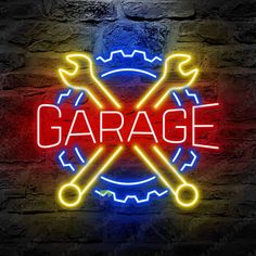 Neon Garage Sign Wheel Led Light Blue Automotive Neon Signs, Garage Neon Signs, Retro Neon Signs, Garage Aesthetic, Uk Garage, Neon Car, Neon Beer Signs, Neon Open Sign, Garage Bathroom