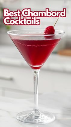 the best chambor cocktails for any type of party or celebration, with raspberries on top