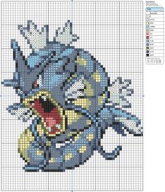 a cross stitch pattern with an image of a cartoon character in blue and yellow colors