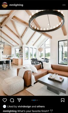 a living room filled with furniture next to a kitchen