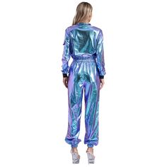 Womens Alien Space Unitards Jumpsuit Astronaut Carnival Halloween Costume Metallic Shiny Mock Neck Full Bodysuit, Astronaut Costume, Carnival Halloween, Outfit Halloween, Bodysuit Jumpsuit, Full Body Suit, Jumpsuit Outfit, Mock Neck Long Sleeve, Space Suit