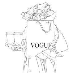 a woman carrying a bag with flowers in it and the word voquet on it