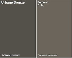 two different shades of gray paint with the names urban bronze and porpoise on them