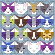 a quilt with many different colored cats on it