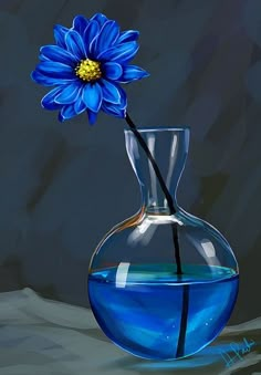 a painting of a blue flower in a vase