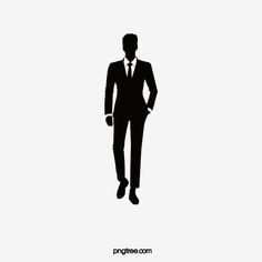 the silhouette of a man in a suit and tie, standing with his hands in his pockets