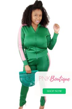 A tracksuit for the ladies who love pink and green. No worries we're the trackhouse we have several tracksuits in a variety of colors available. Casual Stretch Sets, Spring Leisure Athleisure Sets, Spring Leisure Sets In Athleisure Style, Spring Athleisure Leisure Sets, Green Cotton Sporty Sets, Spring Athleisure Sets For Leisure, Athleisure Sets For Leisure In Spring, Green Casual Cotton Activewear, Casual Green Activewear