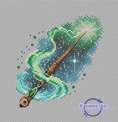 a cross stitch pattern with an image of a green snake holding a fishing rod in it's mouth