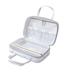 an open suitcase on a white background