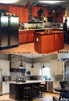 before and after pictures of a kitchen remodel