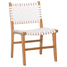 a white and brown woven chair on a white background with wood frame, back side view