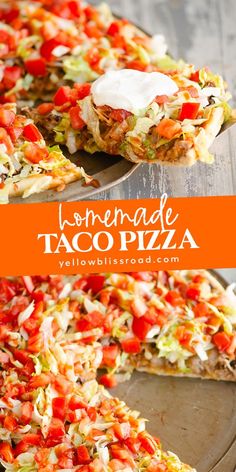 this homemade taco pizza is loaded with lots of toppings and it's ready to be eaten