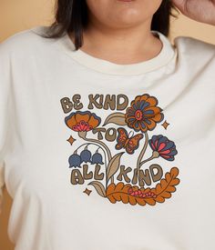 Be Kind to all kind - a great motto to live by, and now you can be reminded by that by wearing it on a shirt. This comfortable tee has a relaxed fit, making it perfect for a casual day! Item Details: Short Sleeve Crew Neckline Graphic Print Relaxed Fit Fabric Content: 100% Organic Cotton Fit Details: Layla is wearing a size small. We find the Grow Vacation Top runs true to size. Made under fair working conditions in India We are much more than an apparel brand. It is a movement and a platform fo Mottos To Live By, Vacation Tops, Apparel Brand, Fit Details, Recycle Clothes, Running Tops, Romper Dress, Be Kind, Sale House