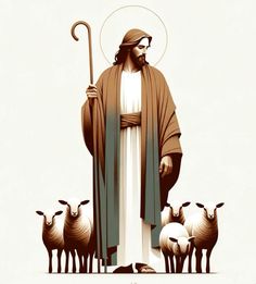 an image of jesus surrounded by sheep