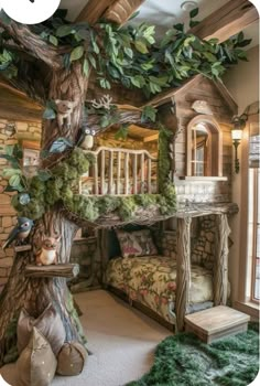 a tree house bed in the middle of a room