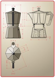 three different types of coffee makers and their measurements