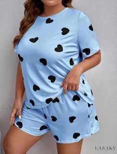 Lasaky - Plus Size Short Sleeve Pajama Set with Shorts, Home Sleepwear Plus Size Pyjamas, Pyjama Satin, Cute Pajama Sets, Plus Lingerie, Plus Size Pajamas, Cute Pajamas, Womens Pyjama Sets, Sleepwear Sets, Loungewear Set