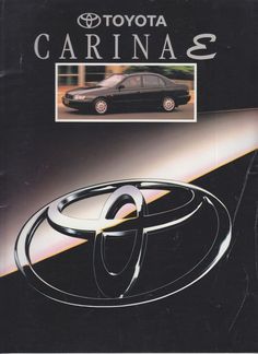 an advertisement for the toyota carina 3, featuring a black and white logo on it