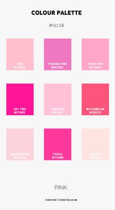 the color palette for pink is shown in different shades