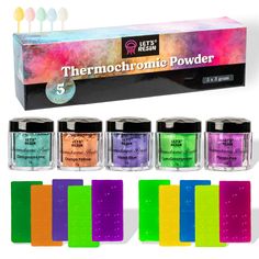 thermochronic powder 5 colors in each container with 6 different colored sticks